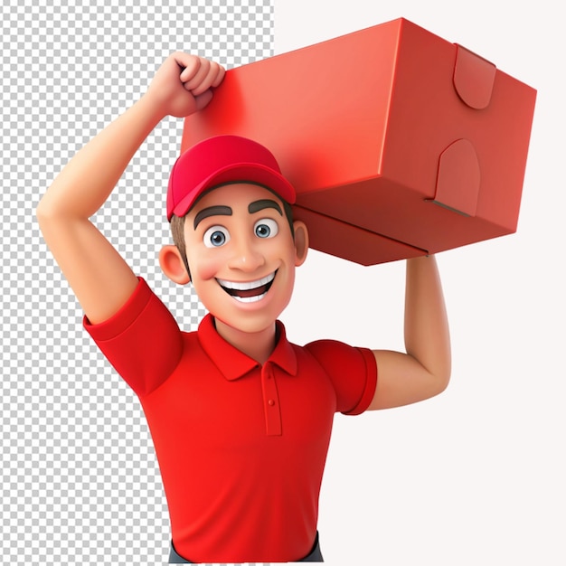 3d delivery man character walking and carrying parcel box
