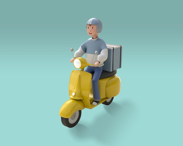 3d配達人がバイクのキャラクターを運転する