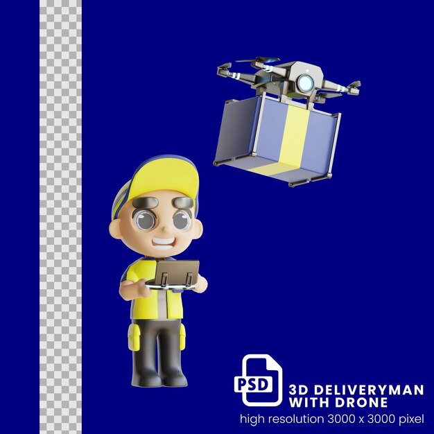 PSD 3d deliveryman with drone