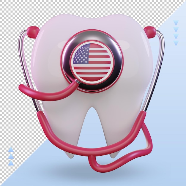 Stetoscopio del dentista 3d vista frontale del rendering della bandiera dell'america