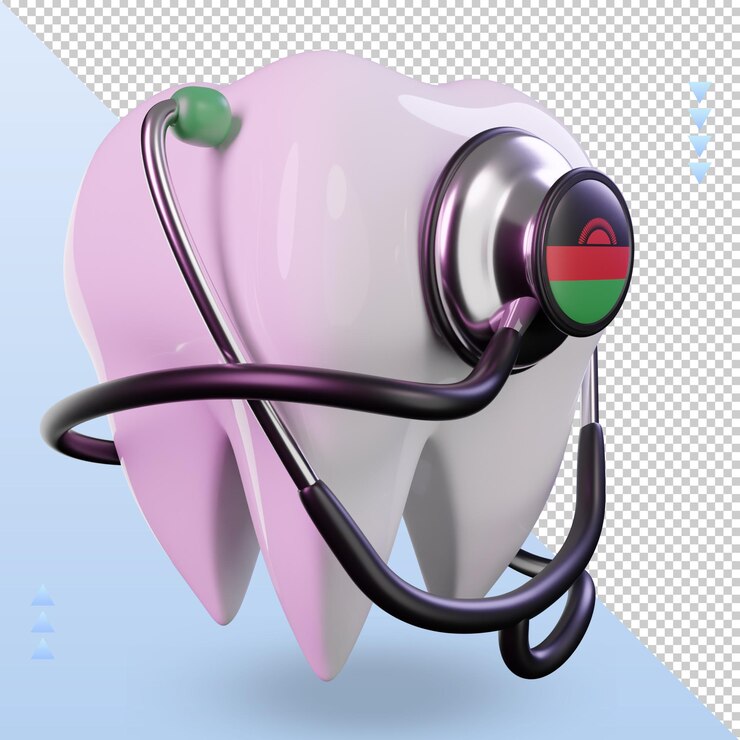 PSD 3d dentist stethoscope malawi flag rendering left view