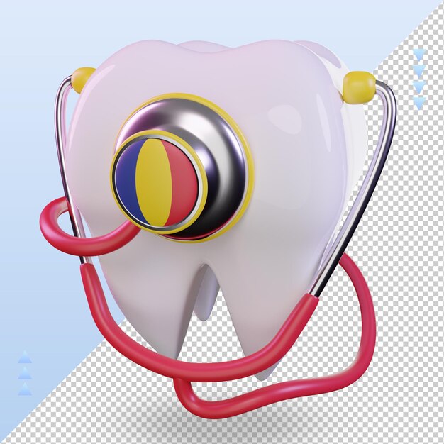 Stetoscopio dentista 3d bandiera della romania che rende vista a destra