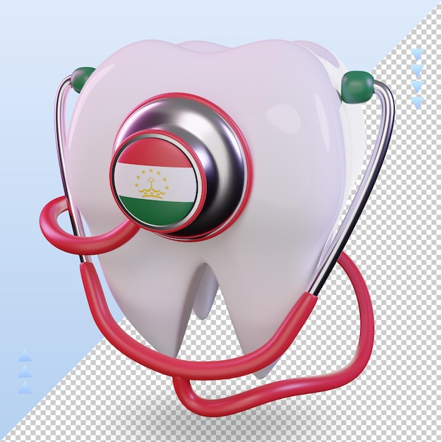 Stetoscopio dentista 3d bandiera del tagikistan che rende vista a destra