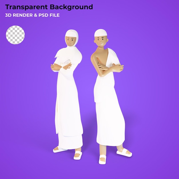 3d design cartoon muslim boy and girl celebrating eid aladha with transparent background happy eid