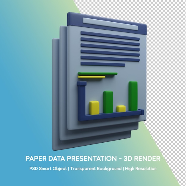 PSD illustrazione di presentazione dei dati cartacei dell'icona di progettazione 3d per le imprese