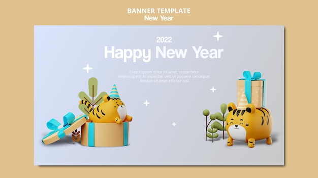 Modello di banner di capodanno di design 3d l'anno dello zodiaco tigre