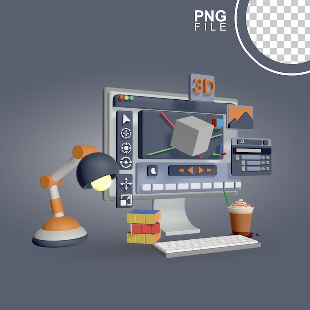 3D Designer Workspace Ikona monitora komputerowego z obrazem kamery internetowej