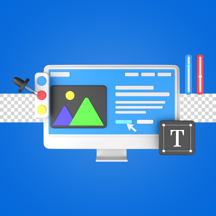 PSD 3d designing website layout illustration