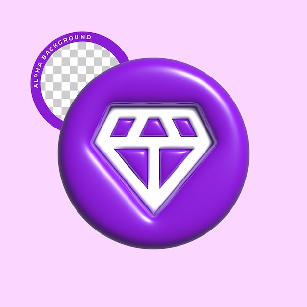 3d diamong icon on purple concept. Isolated icon.