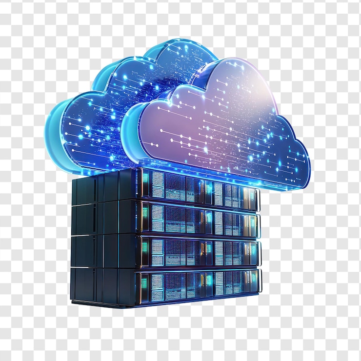PSD 3d digital cloud and database storage side view isolate on transparency background