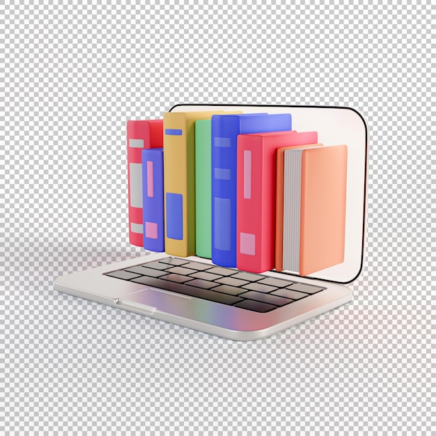 PSD 3d digital library emerging from laptop concept online education