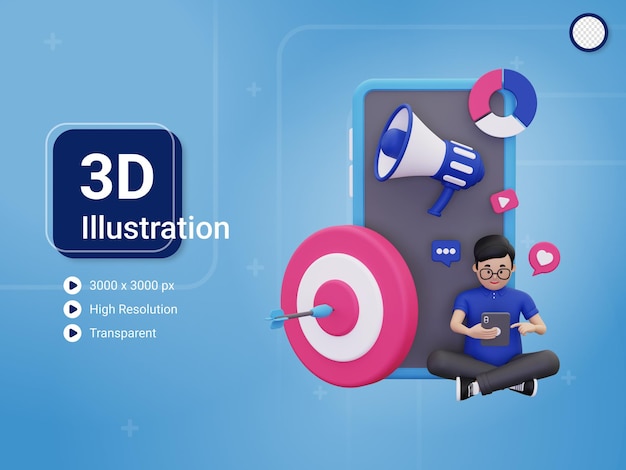 3d digital marketing concept illustration