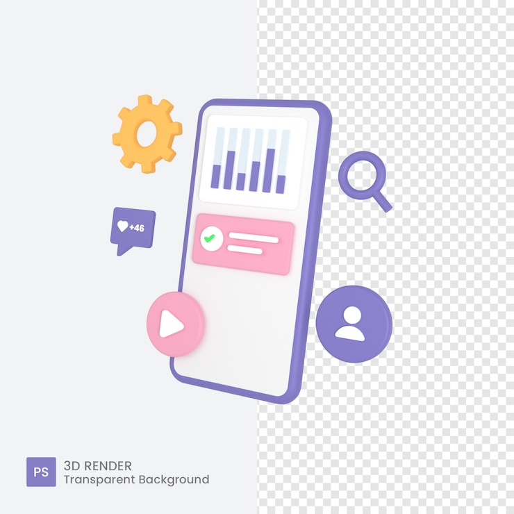 PSD 3d digital marketing research data analyst with social media