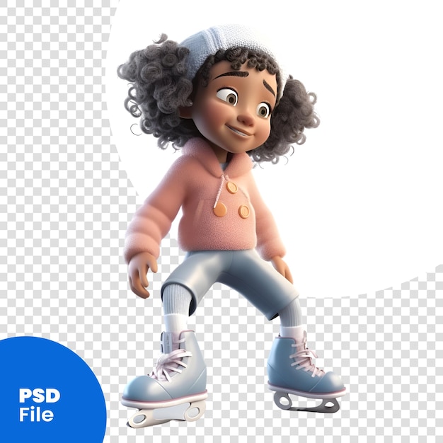 PSD 3d digital render of an african american girl skating isolated on white background psd template
