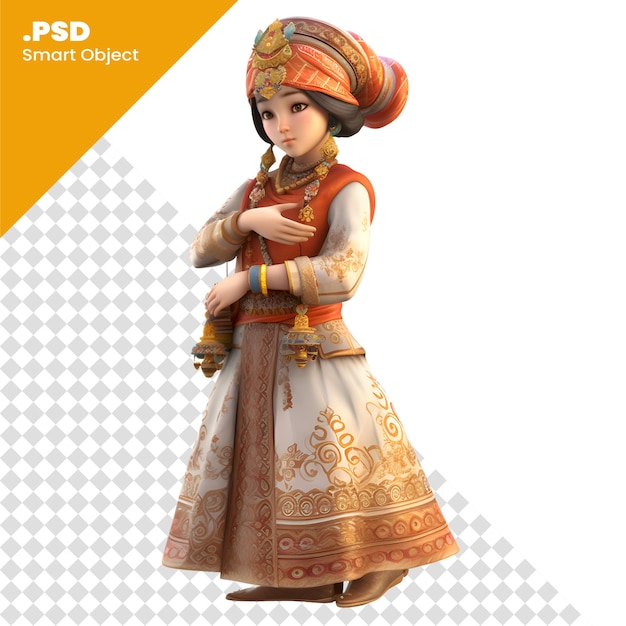 PSD render digitale 3d di una bellissima donna indiana in costume tradizionale modello psd