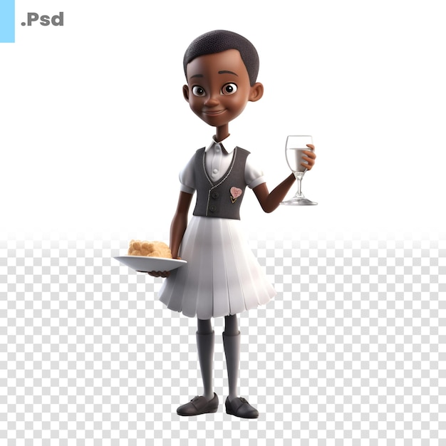 Rendering digitale 3d di una carina cameriera afroamericana isolata su sfondo bianco modello psd