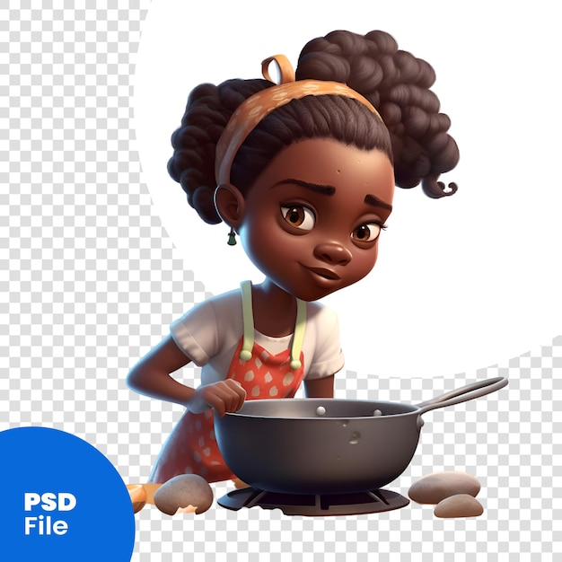 3d digital render of a cute little african american girl cooking isolated on white background psd template