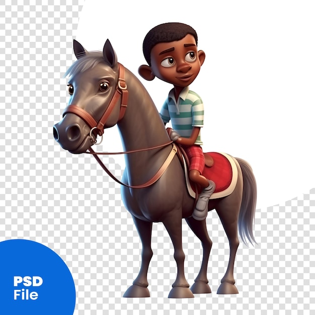 PSD 3d digital render of a little boy riding a horse isolated on white background psd template