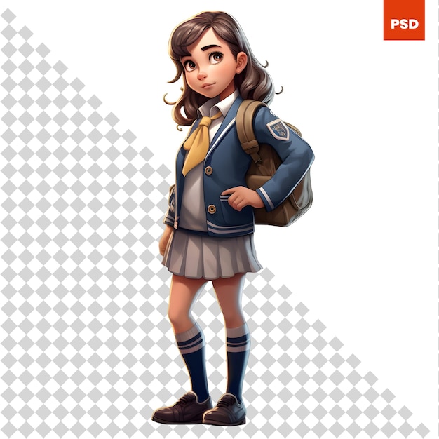 PSD 白い背景で隔離のバックパックを持つかわいい女子高生のデジタル 3 d レンダリングします。