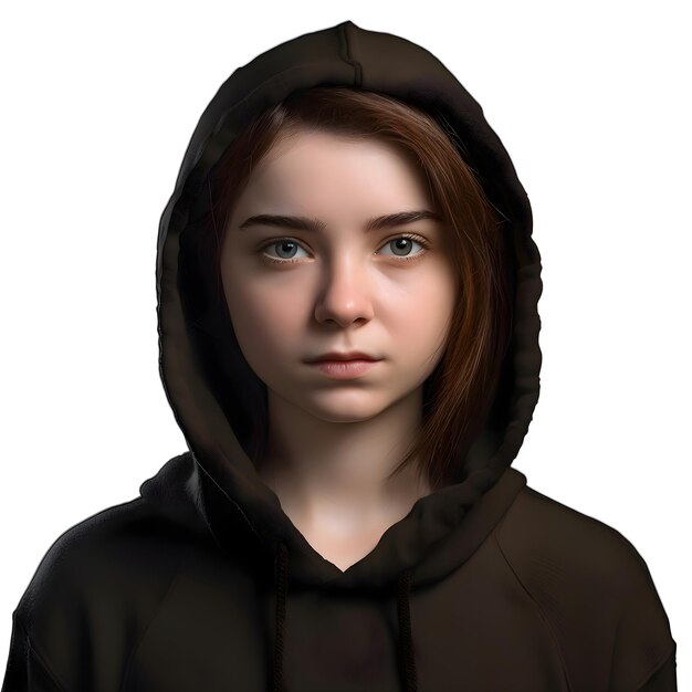 PSD 3d digital render of a teenage girl with hood isolated on white background