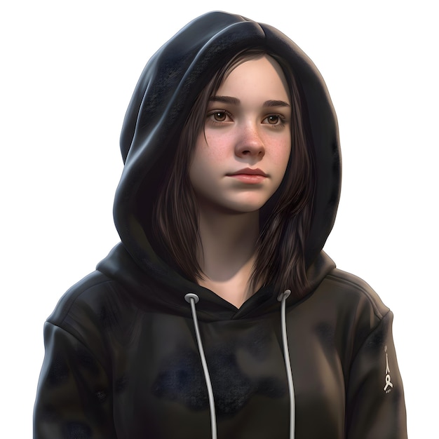 PSD 3d digital render of a teenager in a hood isolated on white background