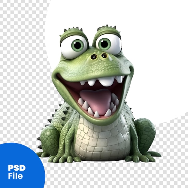 PSD 3d digitale weergave van een grappige krokodil geïsoleerd op witte achtergrond psd-sjabloon