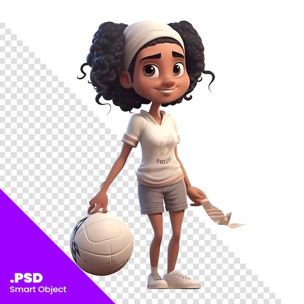 PSD 3d digitale weergave van een schattige afro-amerikaanse vrouwelijke volleybalspeler psd-sjabloon