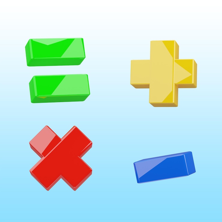 PSD 3d dimensional color full math symbols 3d render transparent