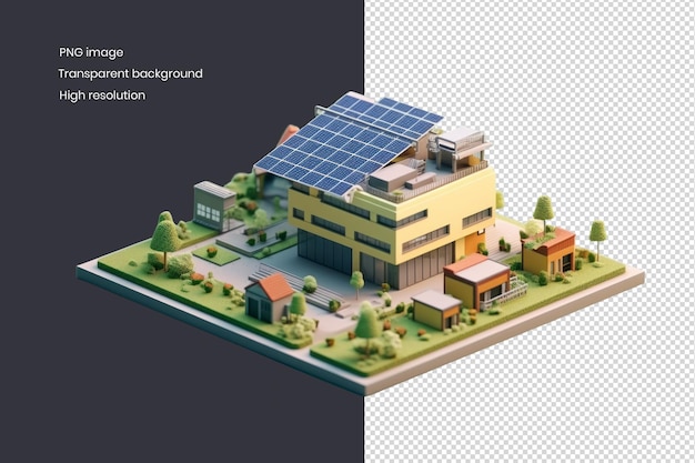 3d diorama of tree house with solar panels