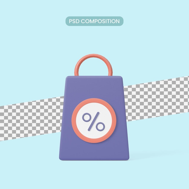 3d discount bag icon with transparent background for business