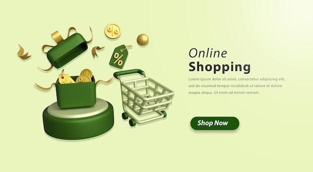 PSD 3d discount box and shopping cart illustration