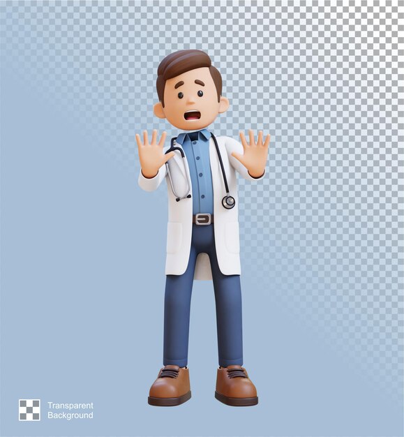 PSD 3d doctor character fear and denial poses suitable for medical content