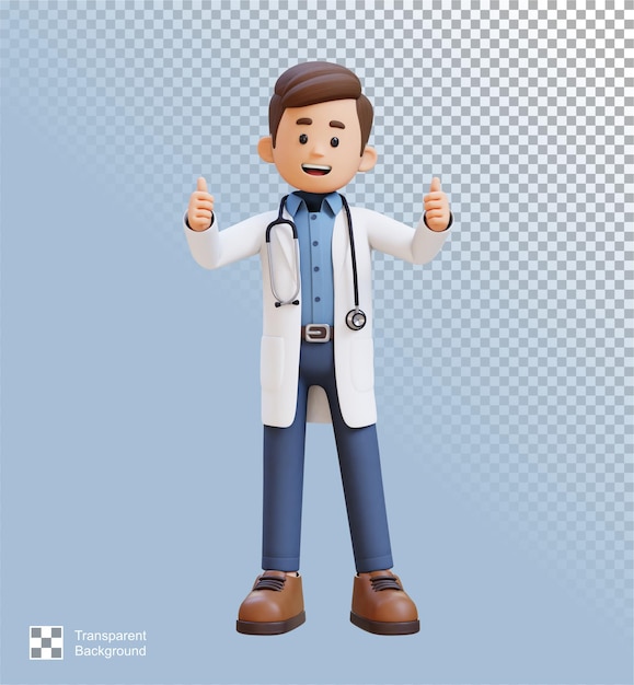 3d 医師のキャラクターが親指を上げるポーズ 医療コンテンツに適しています