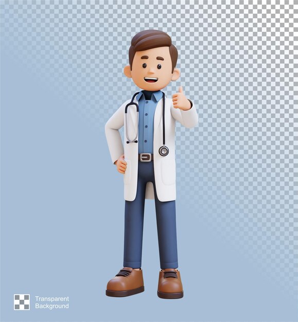 PSD 3d doctor character giving thumbs up pose suitable for medical content