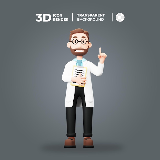 3d doctor character pointing up