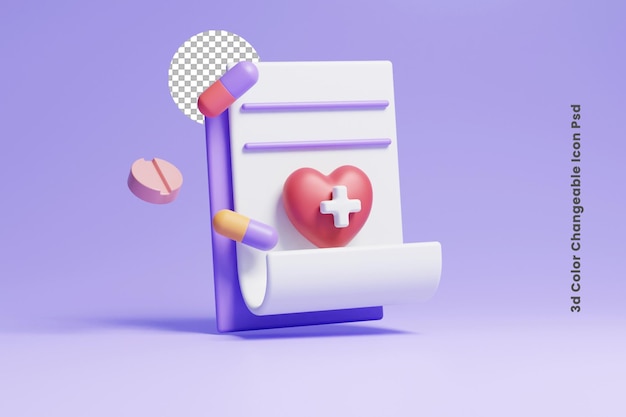 PSD 3d doctor prescription icon or patient report paper icon