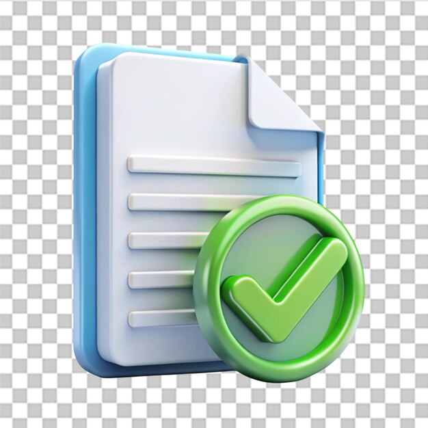 3d document and file check verify icon isolated on transparent background