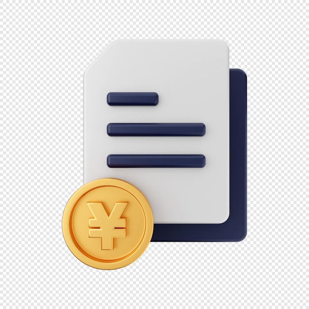 3D Document And File coins yen