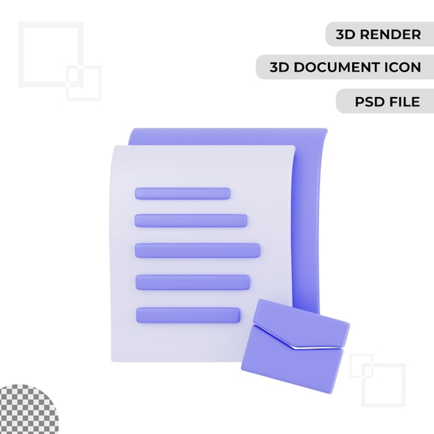 PSD 3d document mail icon render isolated transparent background