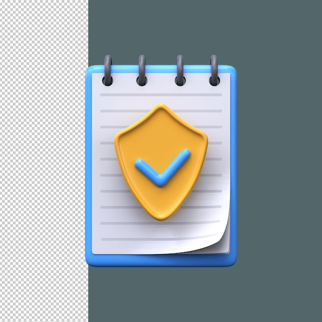 3d document protection icon file security notepad with shield