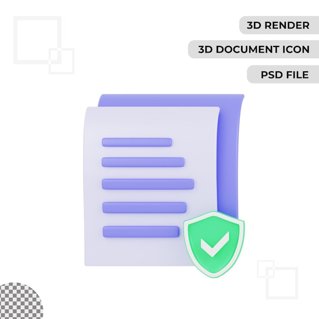 3d document protection icon render isolated transparent background