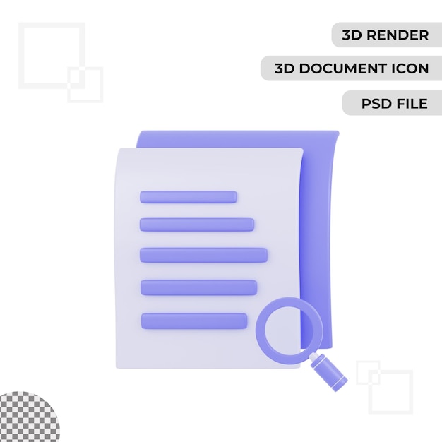 PSD 3d document search icon render isolated transparent background