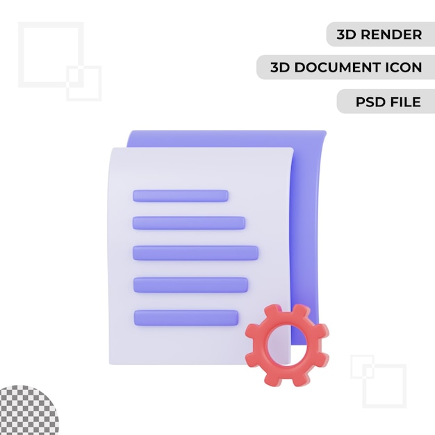 3d document setting icon render isolated transparent background