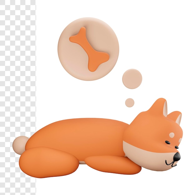 3d dog dreaming about bone