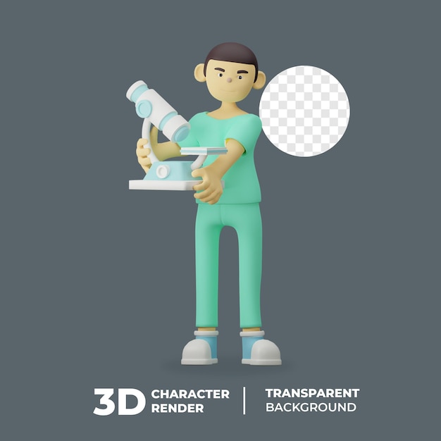 3D Doktor Postać Trzymająca Mikroskop