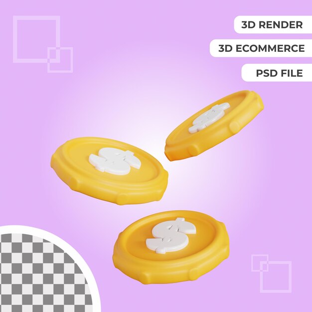 Rendering 3d dell'icona delle monete del dollaro 3d