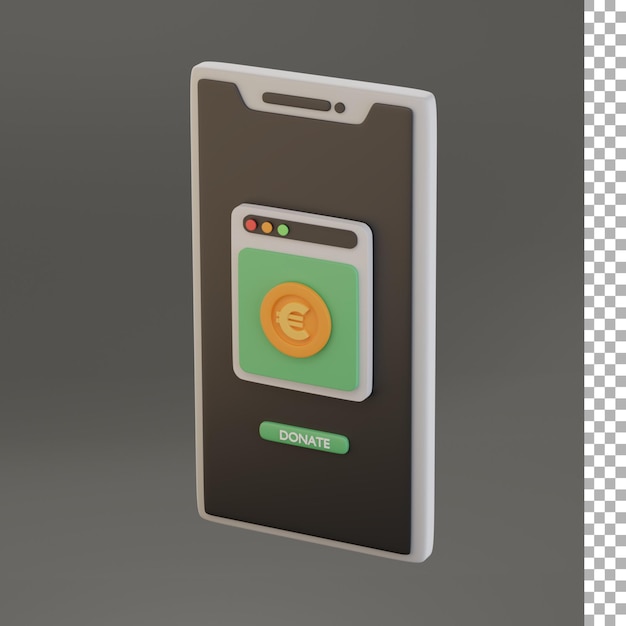 スマートフォンのイラストで3dユーロ硬貨を寄付