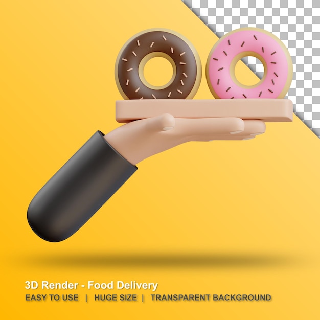 3d donuts delivery illustration with transparent background