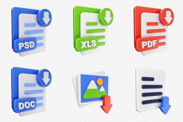 3d download data file media icon set bundle