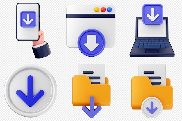 3d download data media icon set bundle